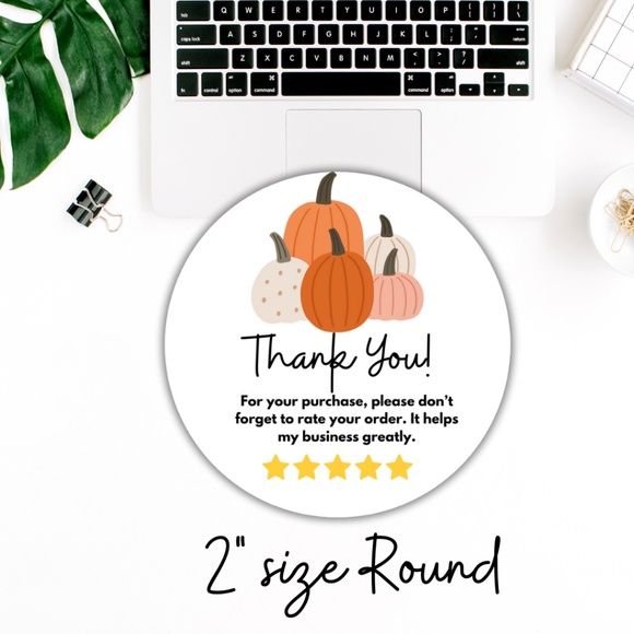 New Fall Pumpkin Thank You Stickers 2" 24 Count - Picture 2 of 4